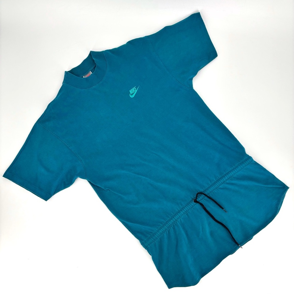 Nike Teal Blue Short Sleeve Drop Waist Tie Cotton Tunic Style Tee, Small